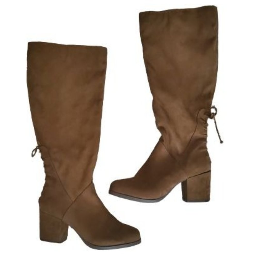 Women's Faux Suede Zipper Block Heel Wide Calf Boot Brown Size 7.5‎ NWOT - Picture 3 of 13